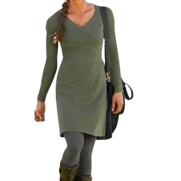 Athleta Dresses & Skirts - Athleta Olive Green Organic Cotton Long Sleeve Dress S Small Tall Outdoors EUC